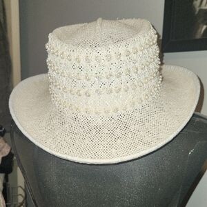 Elegant Cream Pearl-Embellished Women's Hat